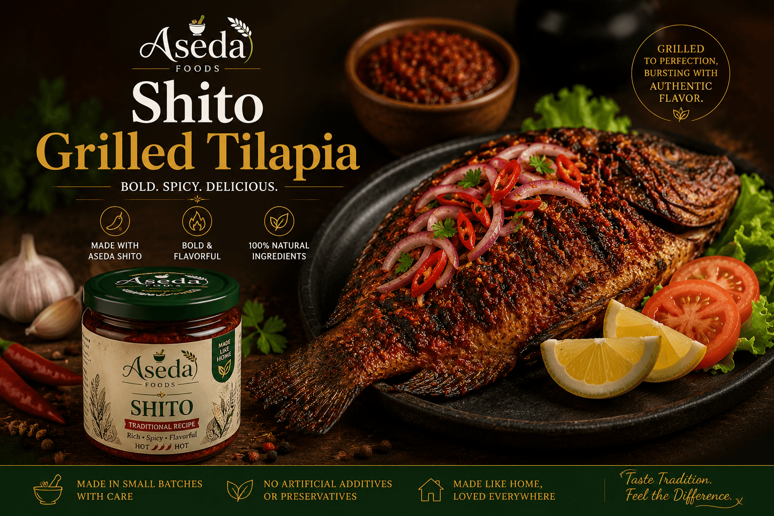 Grilled tilapia with Aseda Shito marinade